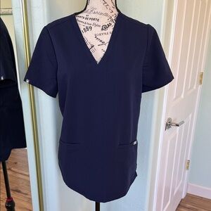 Figs Navy Blue V-Neck Scrub Top
